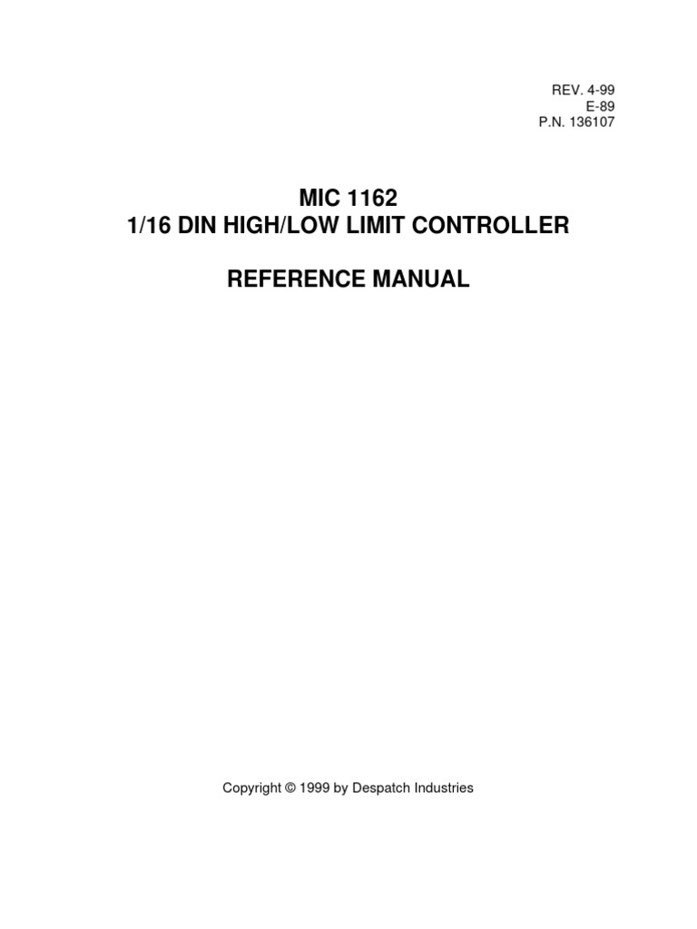 MIC 1162 1/16 Din High/Low Limit Controller Reference Manual | PDF ...