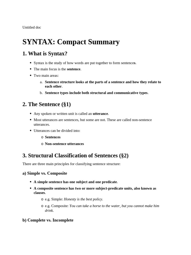 Understanding Syntax: Sentence Structures | PDF | Subject (Grammar) | Verb