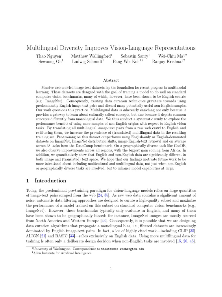Enhancing Vision-Language Models with Multilingual Data | PDF | Data ...