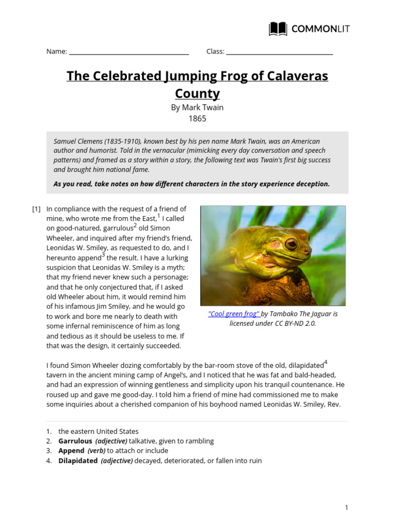 Mark Twain's Celebrated Jumping Frog | PDF | Frog