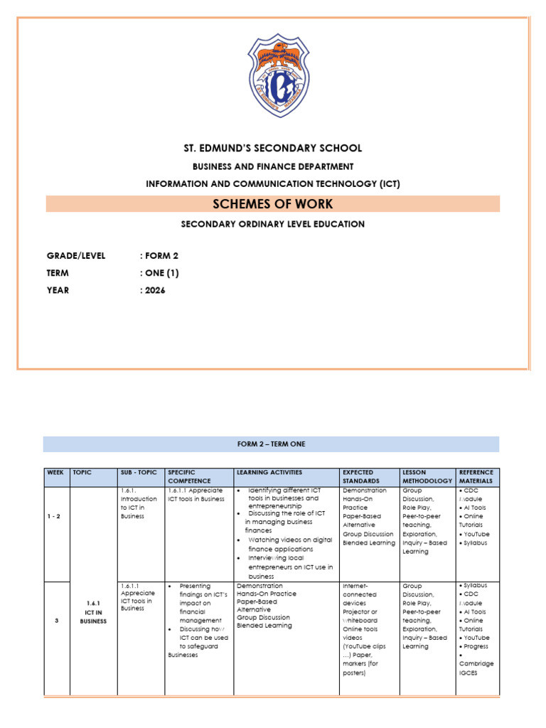 ICT Curriculum for Form 2 Students | PDF | Educational Technology | Computer File
