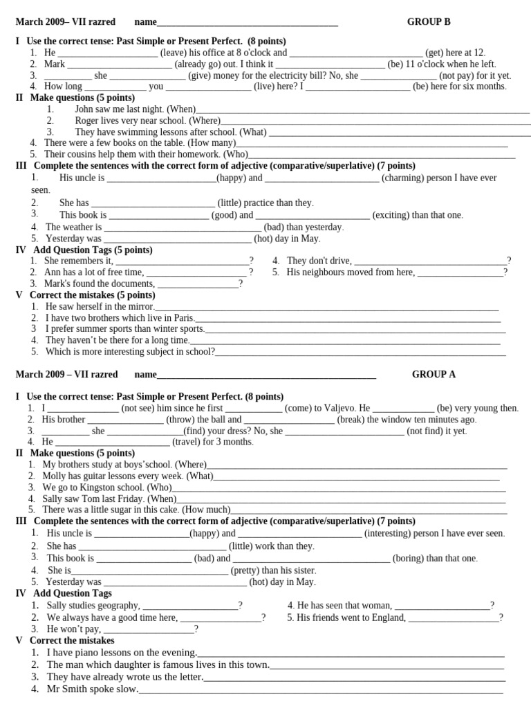 Vii4 Razred Mart 2008 Sastav. | PDF | Grammar | Syntax