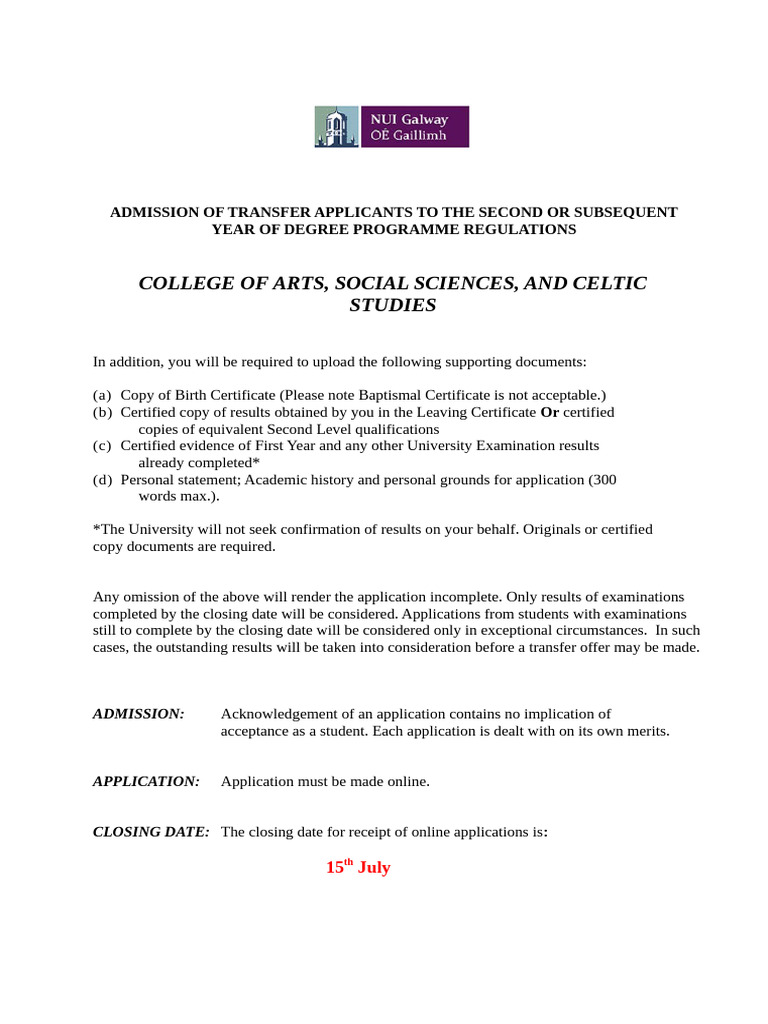Transfer Admission Guidelines for BA Programs | PDF | Academic Degree ...