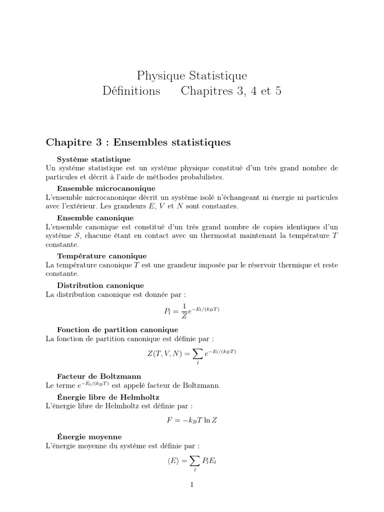 Concepts clés de la physique statistique | PDF | Mécanique statistique ...
