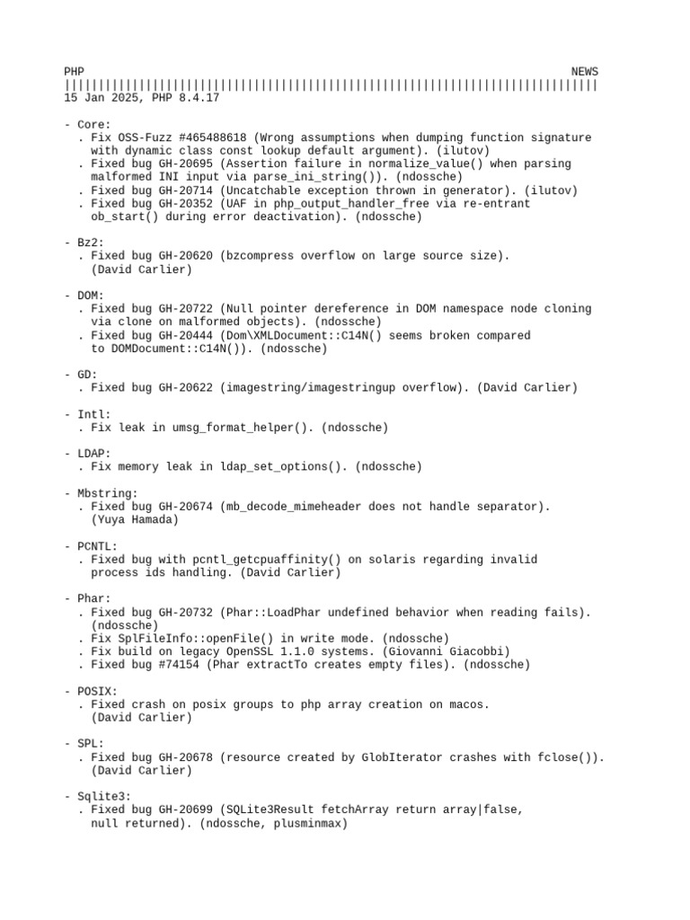 PHP 8.4.17 Release Notes Summary | PDF | Software Bug | Php