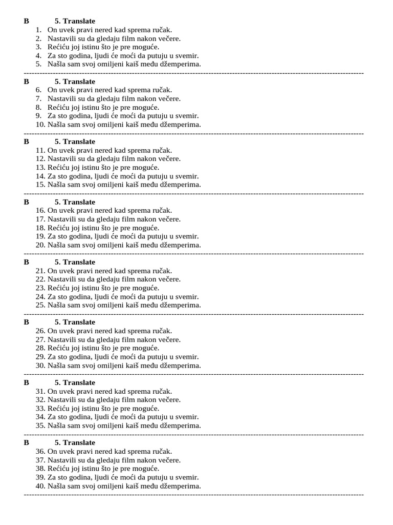 VIII Grammar Test, Ex 5-Transl B, March 2009 | PDF