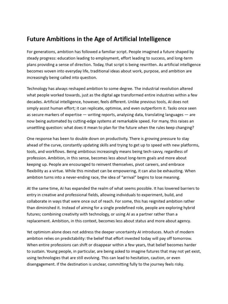 Future Ambitions in the Age of Artificial Intelligence | PDF ...