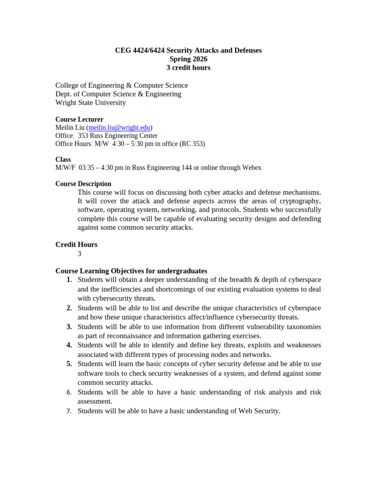 Cybersecurity Attacks and Defenses Course | PDF | Computer Security ...