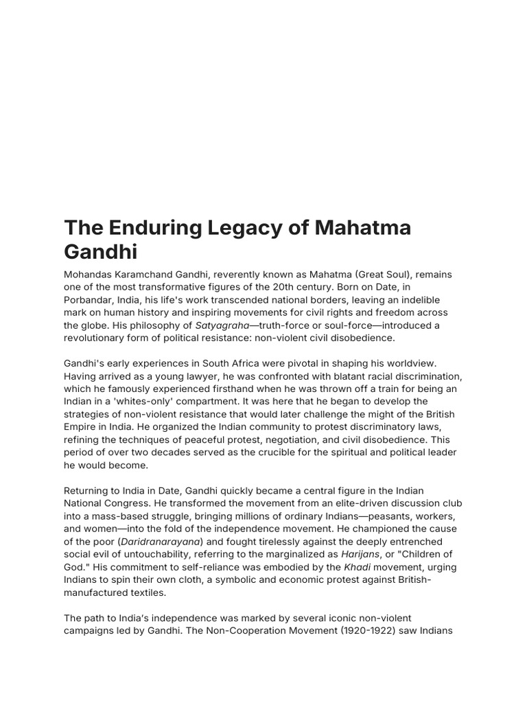 Mahatma Gandhi's Legacy of Non-Violence | PDF | Mahatma Gandhi ...