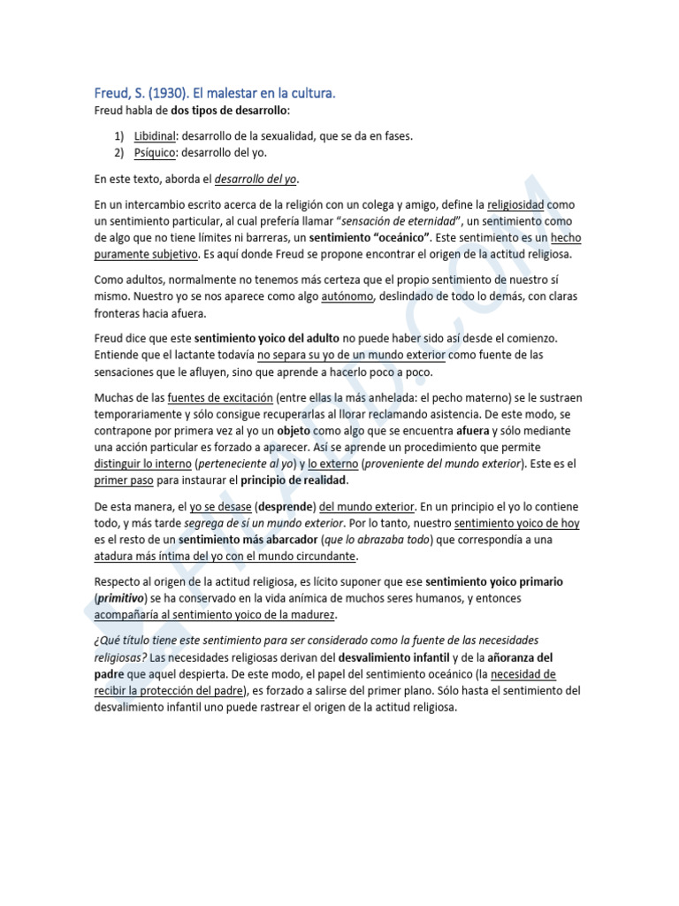 Freud - Malestar en La Cultura | PDF | Sigmund Freud | Sicología