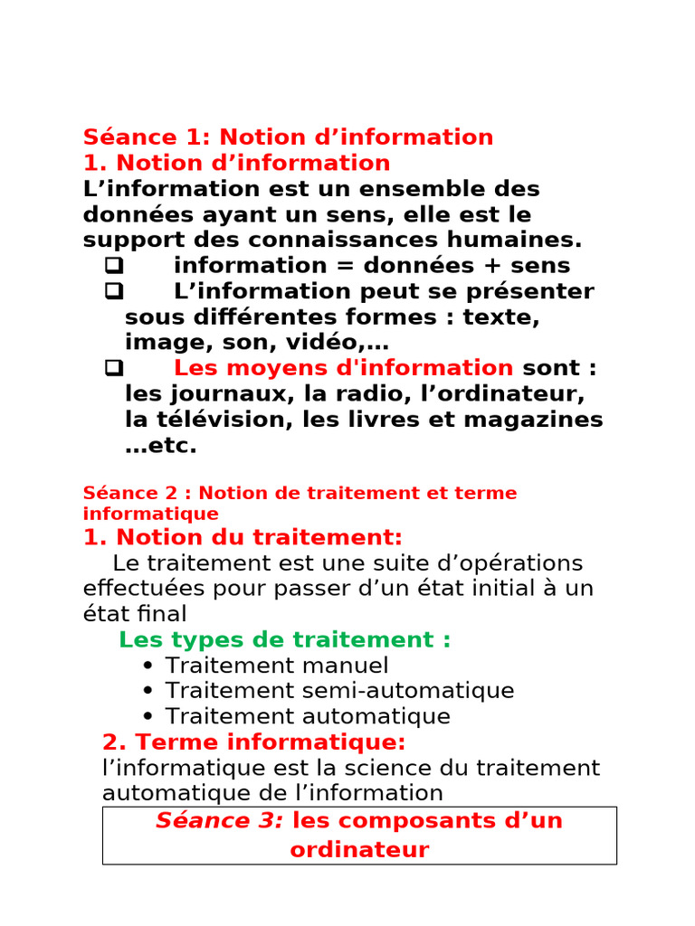 Notions clés sur l'information et l'informatique | PDF