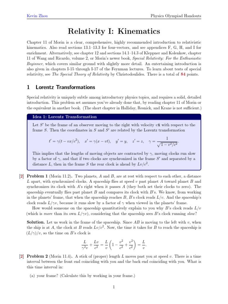 Relativity Kinematics Problem Set | PDF | Special Relativity | Stars