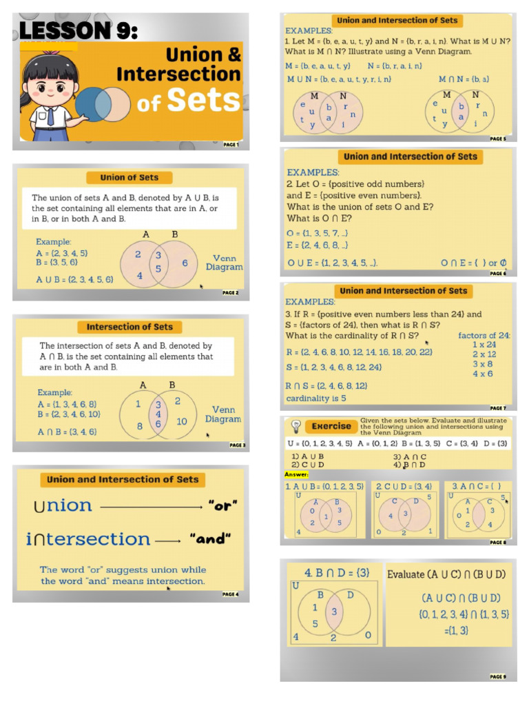 Lesson 9 and Lesson 10 Union and Intersection of Sets 105425 | PDF