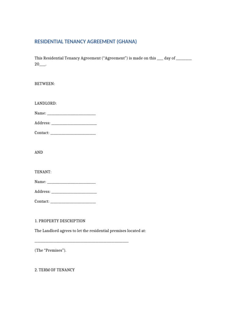 Ghana Residential Tenancy Agreement | PDF