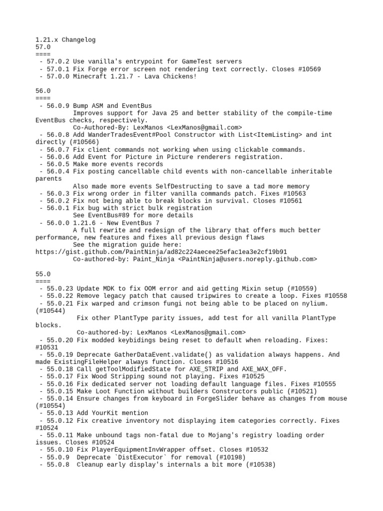 Minecraft 1.21.x Changelog Updates | PDF | Minecraft | Computing