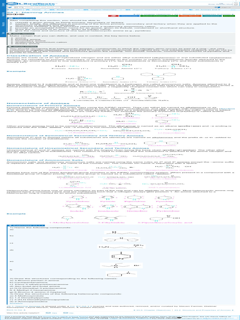 Amines: Classification and Nomenclature Guide | PDF | Amine | Hydrogen ...