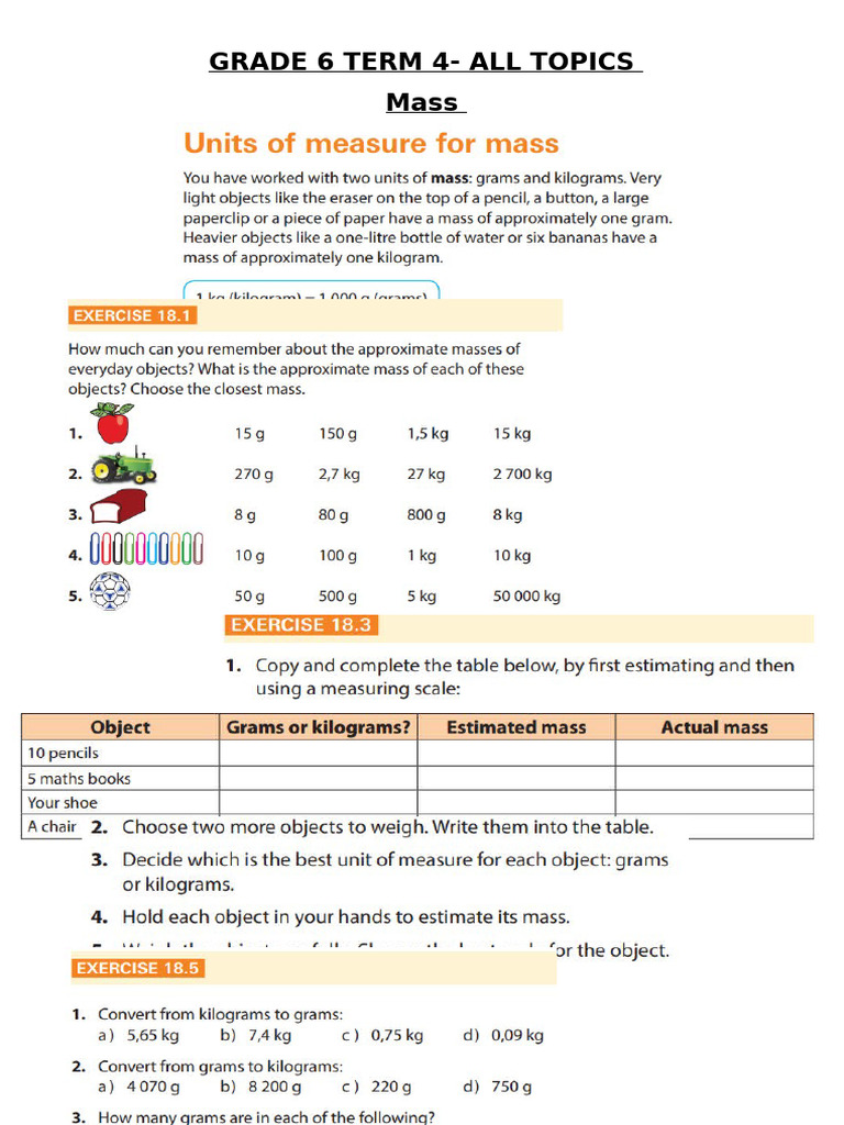 Grade 6 Term 4 - Worksheets | PDF