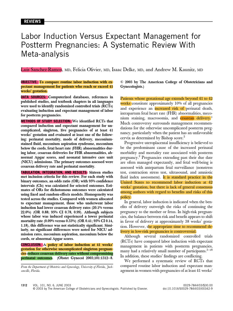 Labor Induction vs. Expectant Management | PDF | Childbirth | Meta Analysis