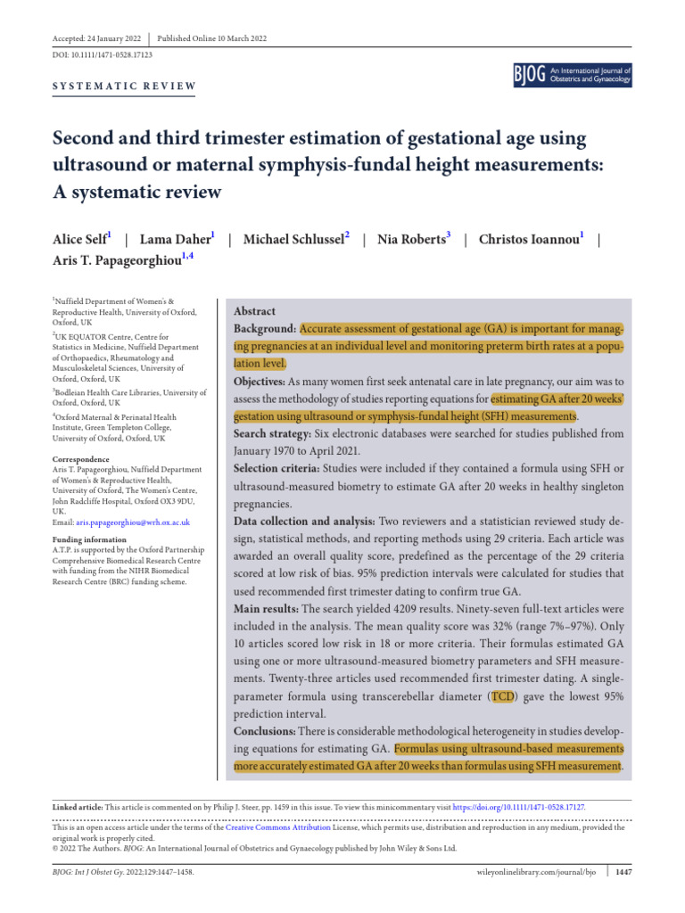 Gestational Age Estimation Methods Review | PDF | Pregnancy | Prenatal ...