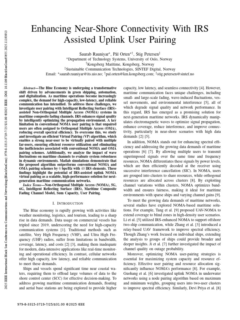 IRS-Enhanced NOMA for Maritime Connectivity | PDF