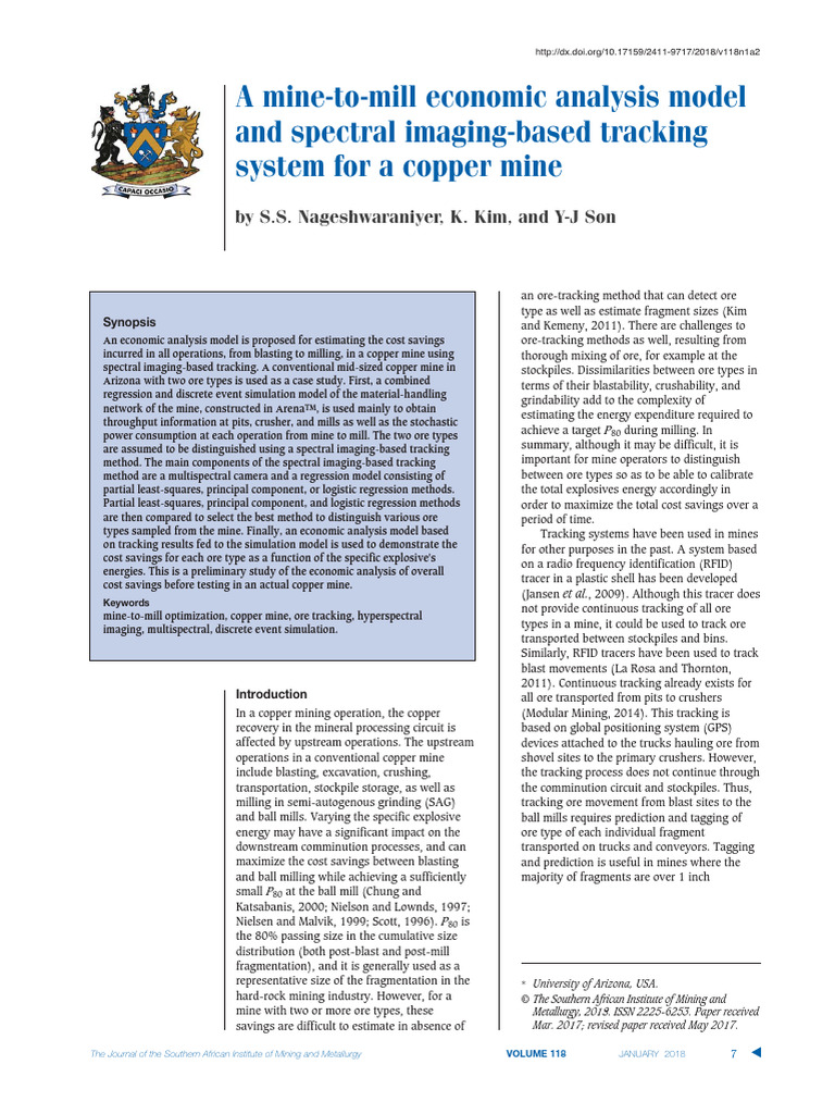 A Mine-To-mill Economic Analysis Model and Spectral Imaging-based ...
