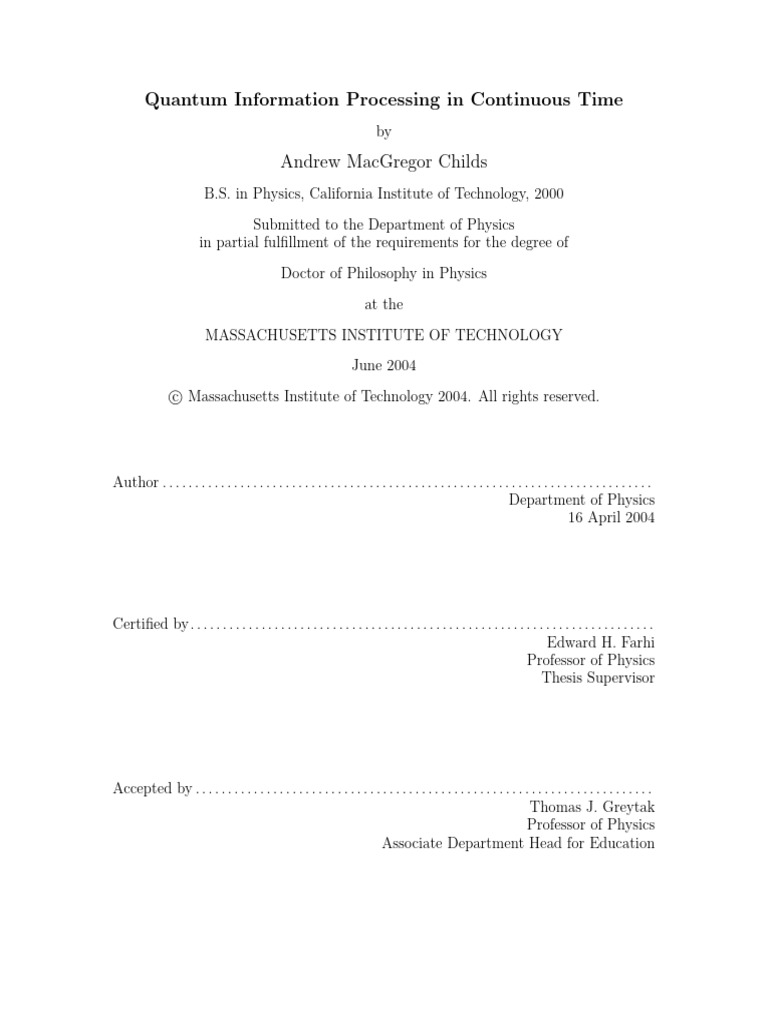 Continuous-Time Quantum Information Processing | PDF | Quantum ...