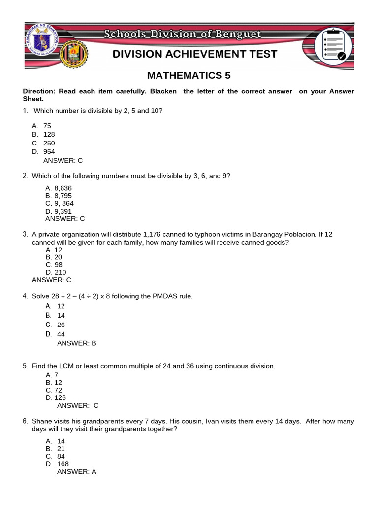 Mathematics Grade 5 Practice Questions | PDF | Elementary Mathematics ...