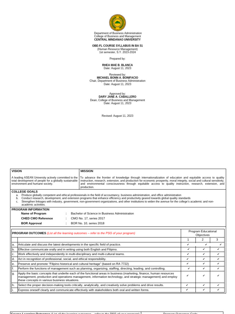 Human Resource Management Course Syllabus | PDF | Employment | Human ...