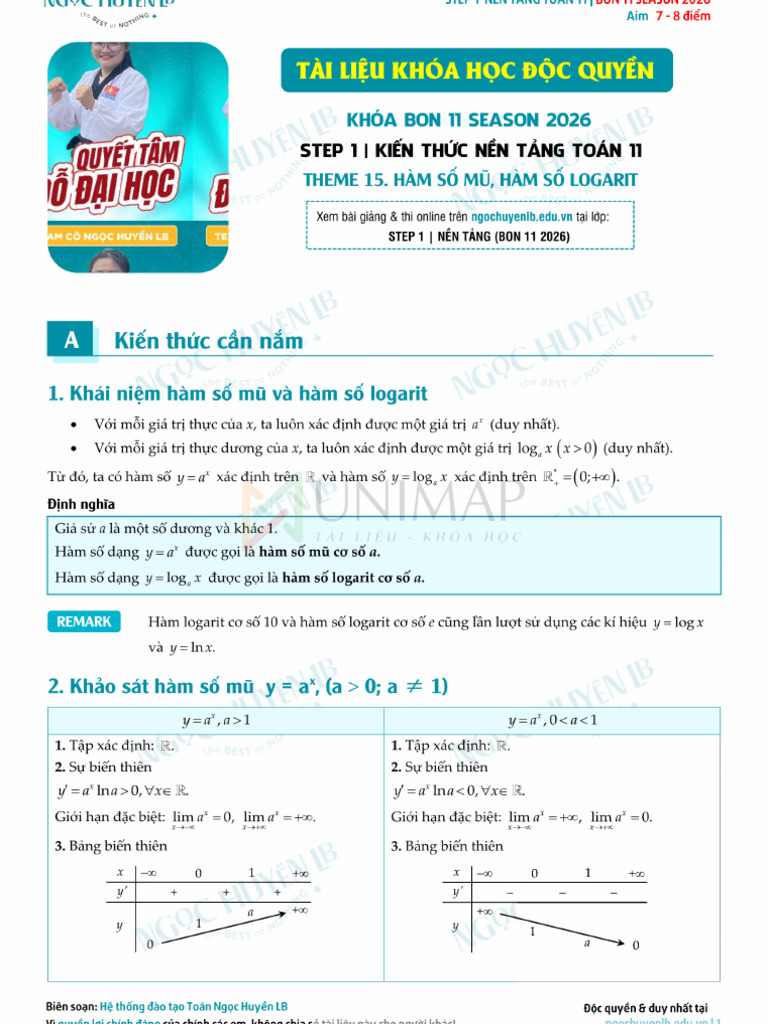 [Ngọc Huyền LB-BON 11 2026] STEP 1-Theme 15. Hàm Số Mũ, Hàm Số Logarit ...