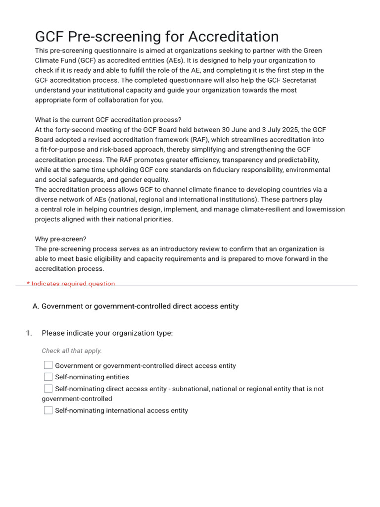 GCF Accreditation Pre-Screening Guide | PDF | Policy | Regulatory ...