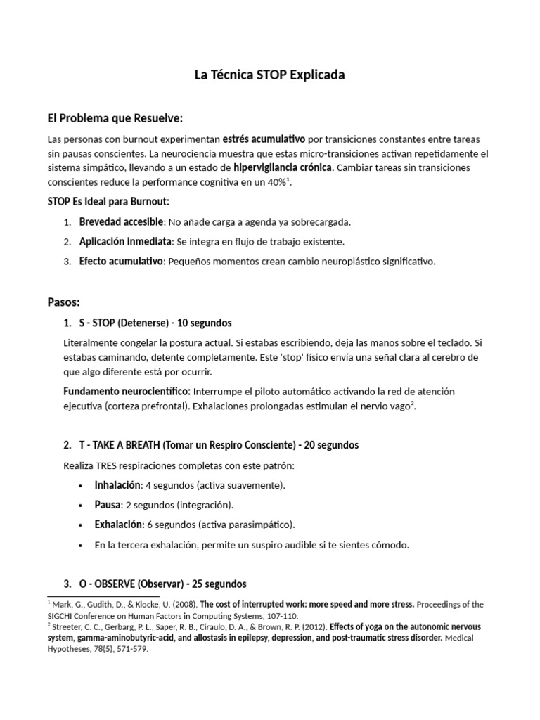 Técnica STOP para Combatir el Burnout | PDF | Las emociones | Estrés ...