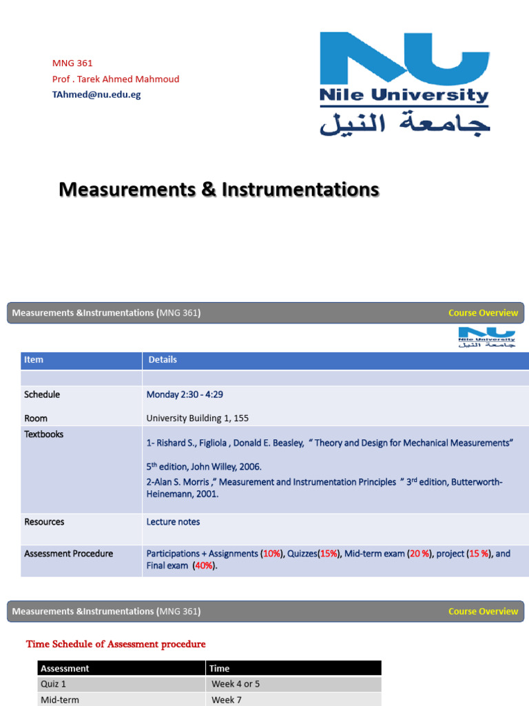 MNG 361: Measurements & Instrumentation Course | PDF | Instrumentation ...
