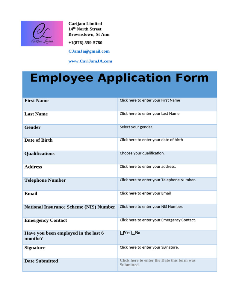 Employee Application Form Template | PDF