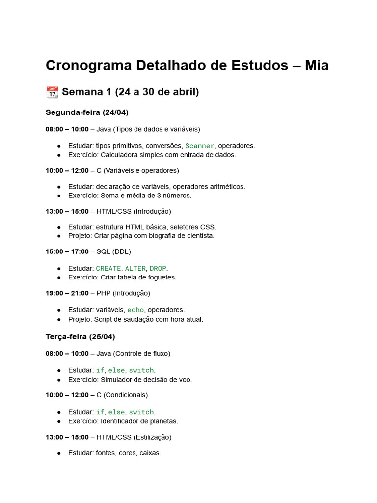 Cronograma de Estudos em Programação | PDF | Php | Autenticação