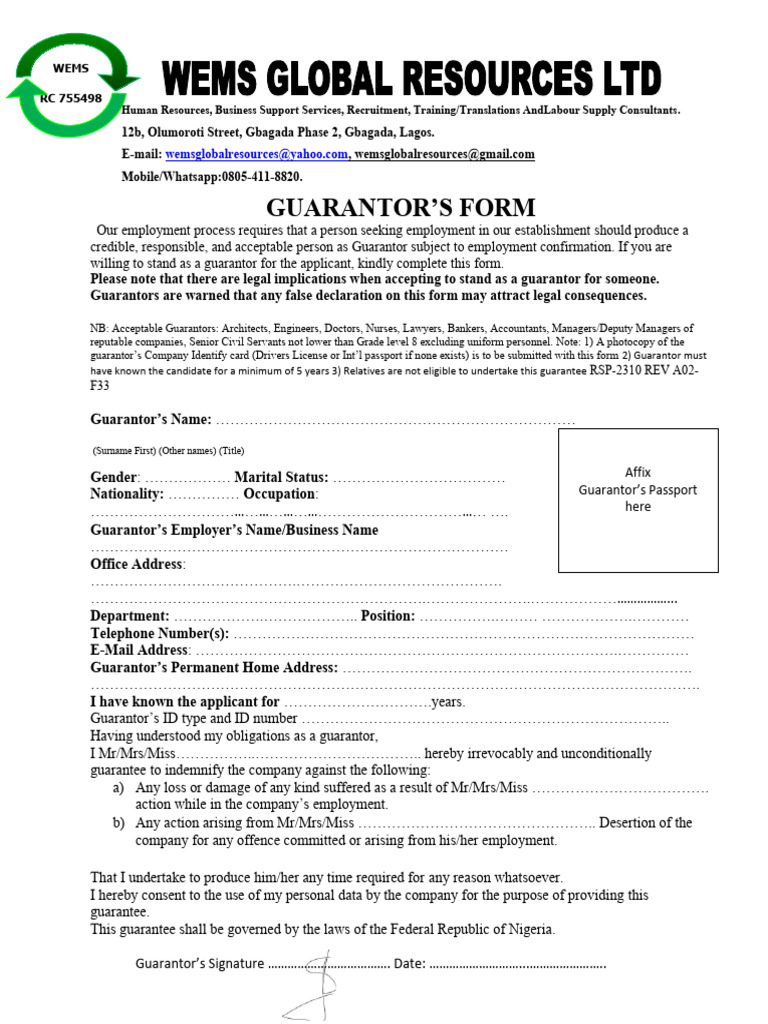 Guarantor's Form (New) | PDF | Justice | Crime & Violence