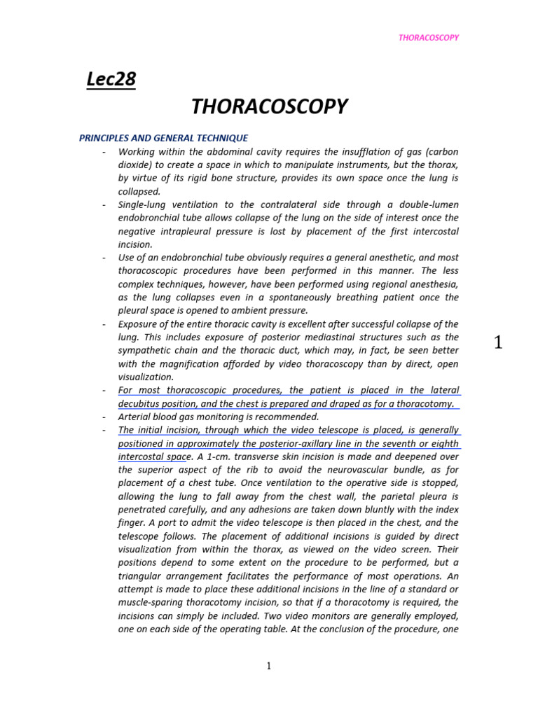 28. thoracoscopy | PDF | Thorax (Human Anatomy) | Medical Specialties