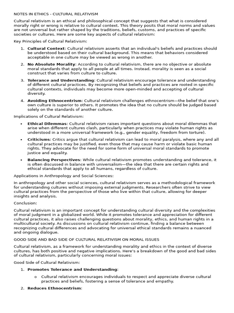 Understanding Cultural Relativism in Ethics | PDF | Relativism | Morality