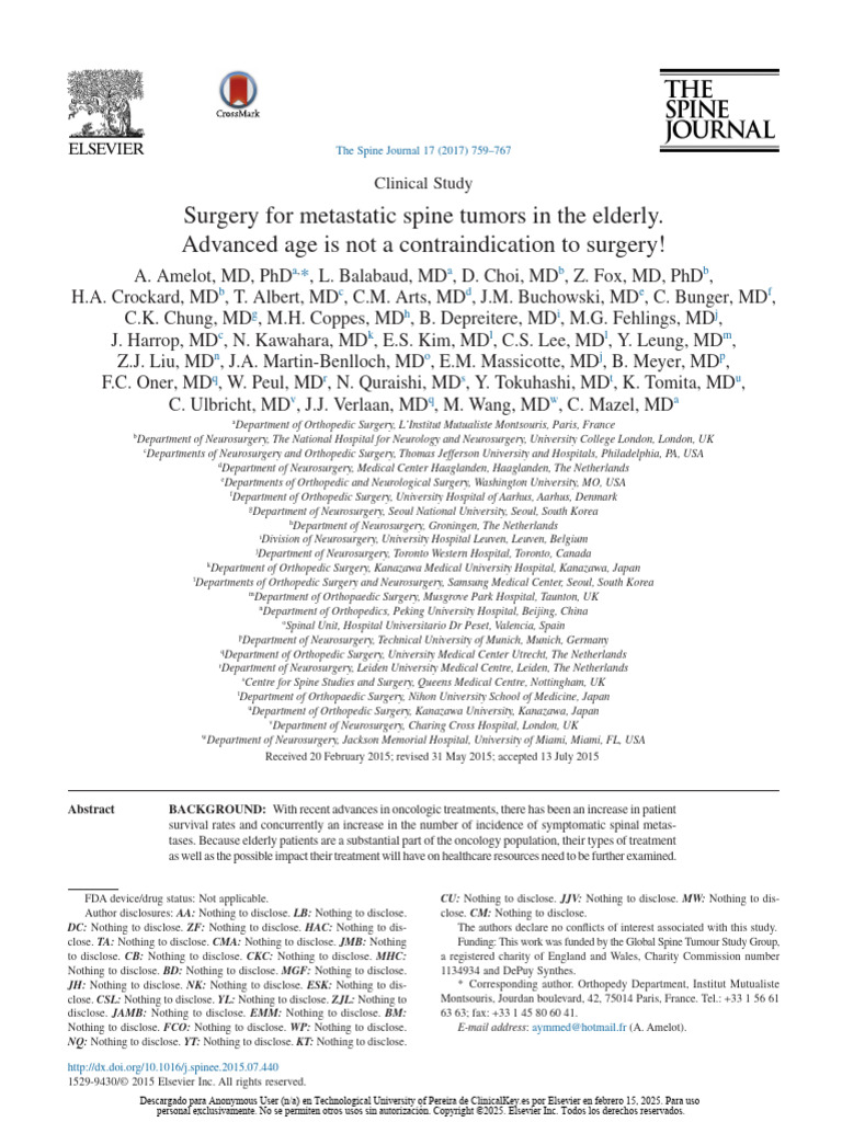 Surgery for Metastatic Spine Tumors in the Elderly | PDF | Metastasis ...