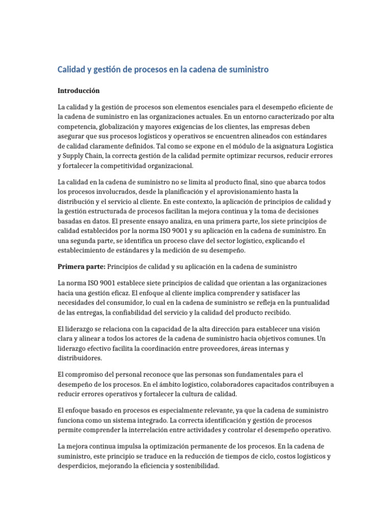 Calidad en la cadena de suministro | PDF | Logística | Calidad (comercial)