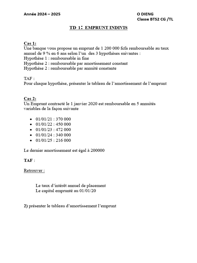 Emprunts Indivis : Calculs et Amortissements | PDF | Prêts | Bancaire