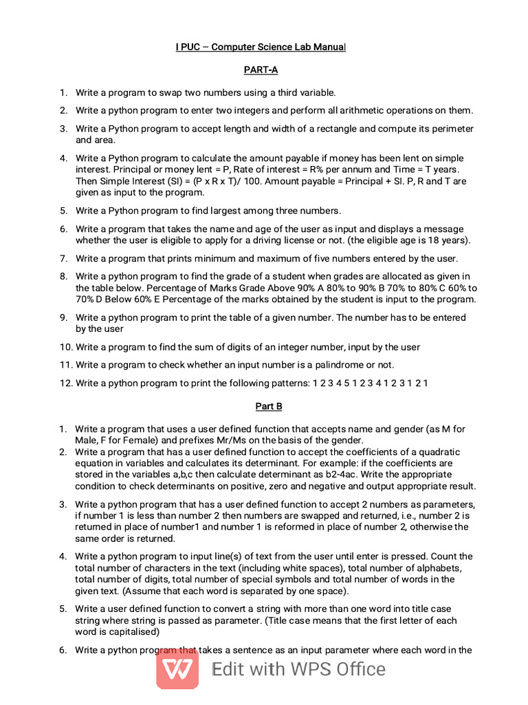 Computer Science Lab Manual Exercises | PDF | Numbers | Function ...