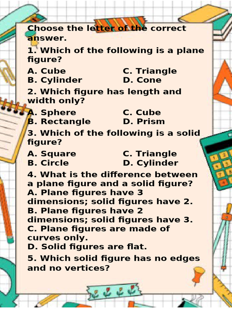 Plane and Solid Figures Quiz | PDF