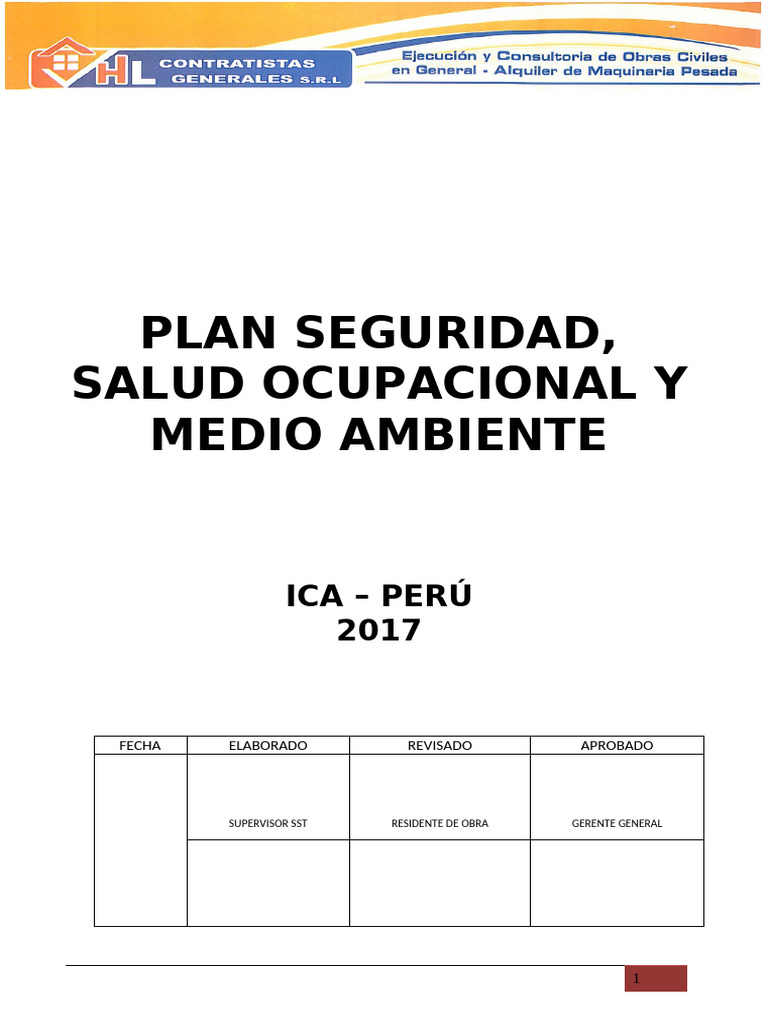 Plan de Seguridad y Salud Ocupacional | PDF | Seguridad y salud ...