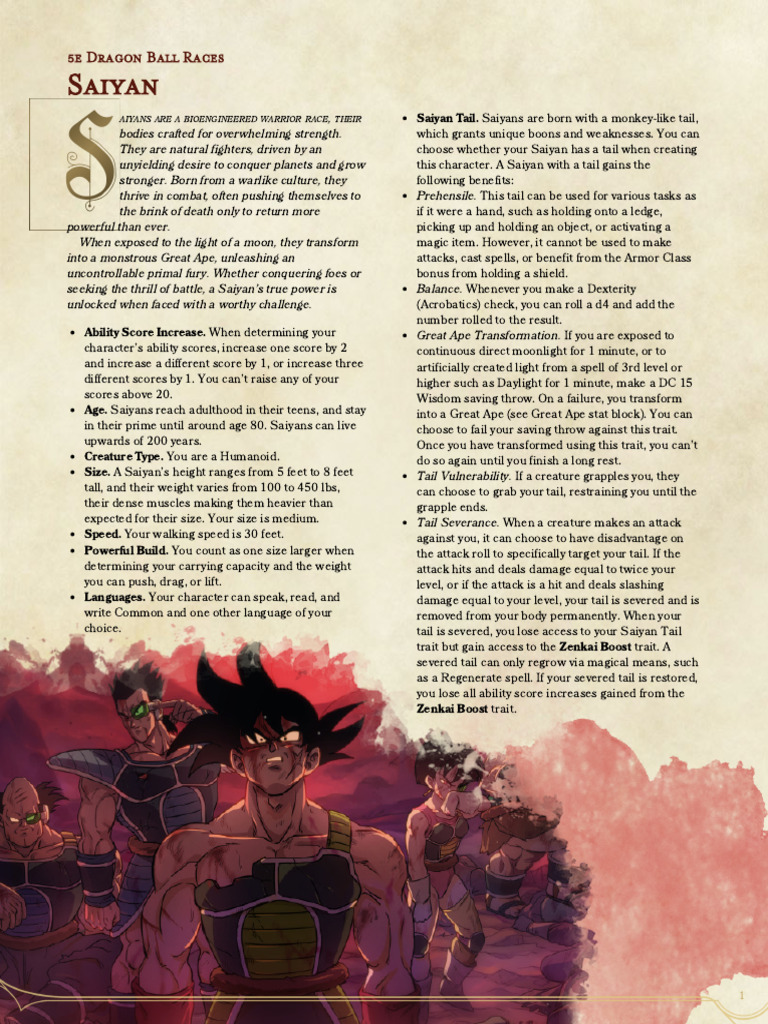 5e Saiyan Race Guide for D&D | PDF