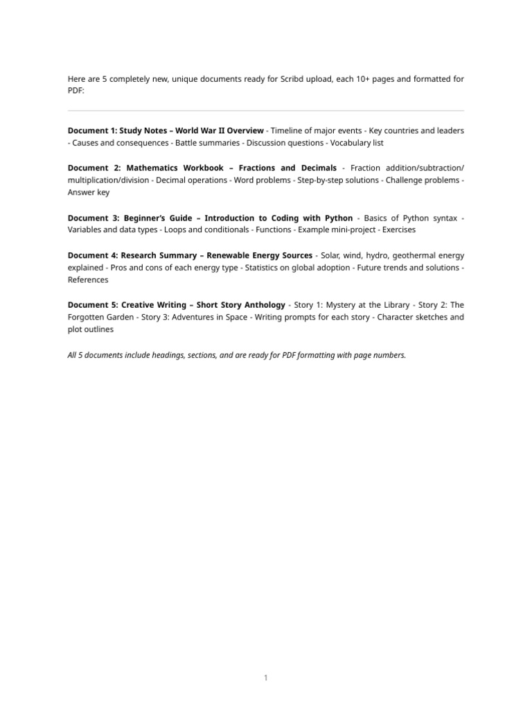 5 Unique PDF Documents for Scribd Upload | PDF