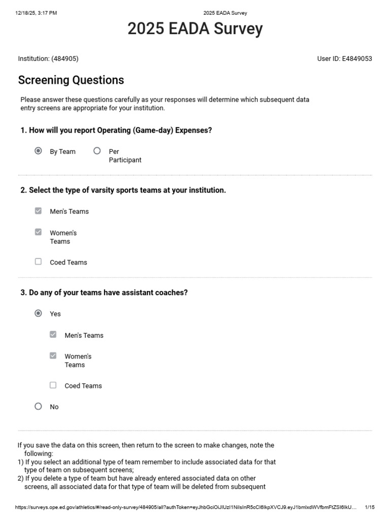 2025 EADA Survey for Varsity Sports | PDF | Salary | Student Financial ...