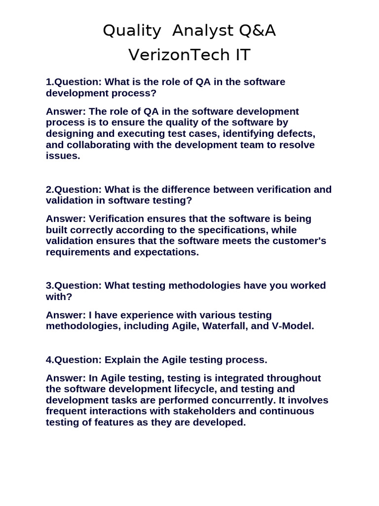 Quality Analyst Interview Insights | PDF | Software Testing | It ...