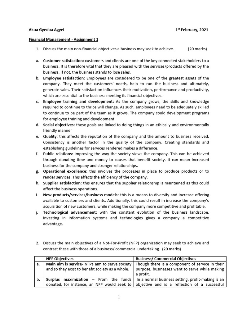 Non-Financial Business Objectives Explained | PDF | Nonprofit ...