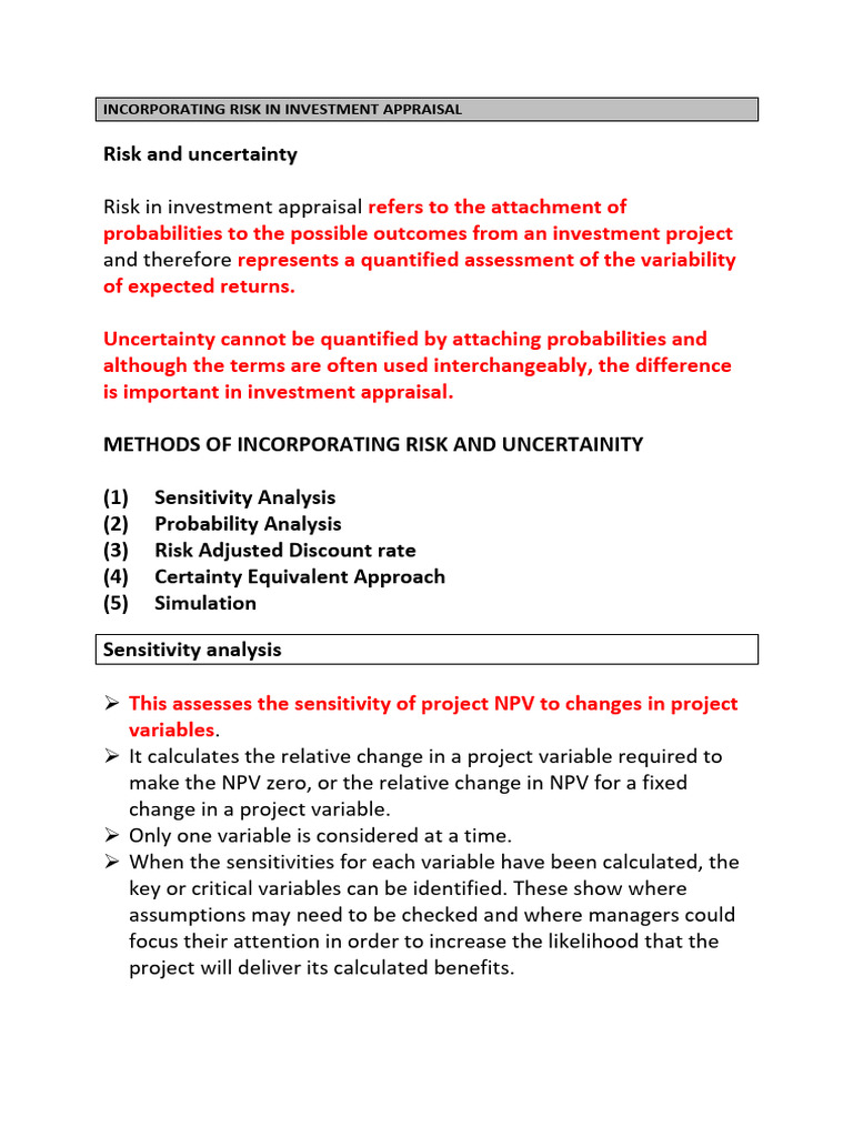 Risk Assessment in Investment Appraisal | PDF | Net Present Value | Risk