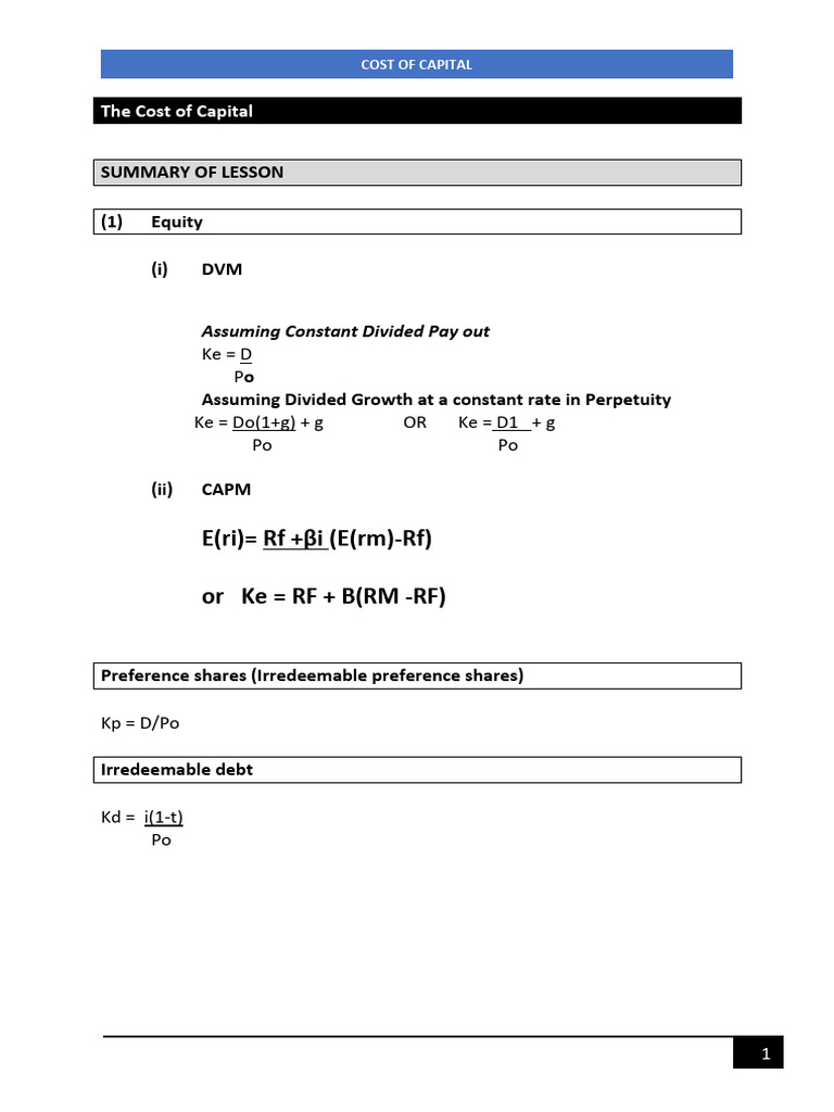 Cost of Capital: Key Concepts & Calculations | PDF | Cost Of Capital ...